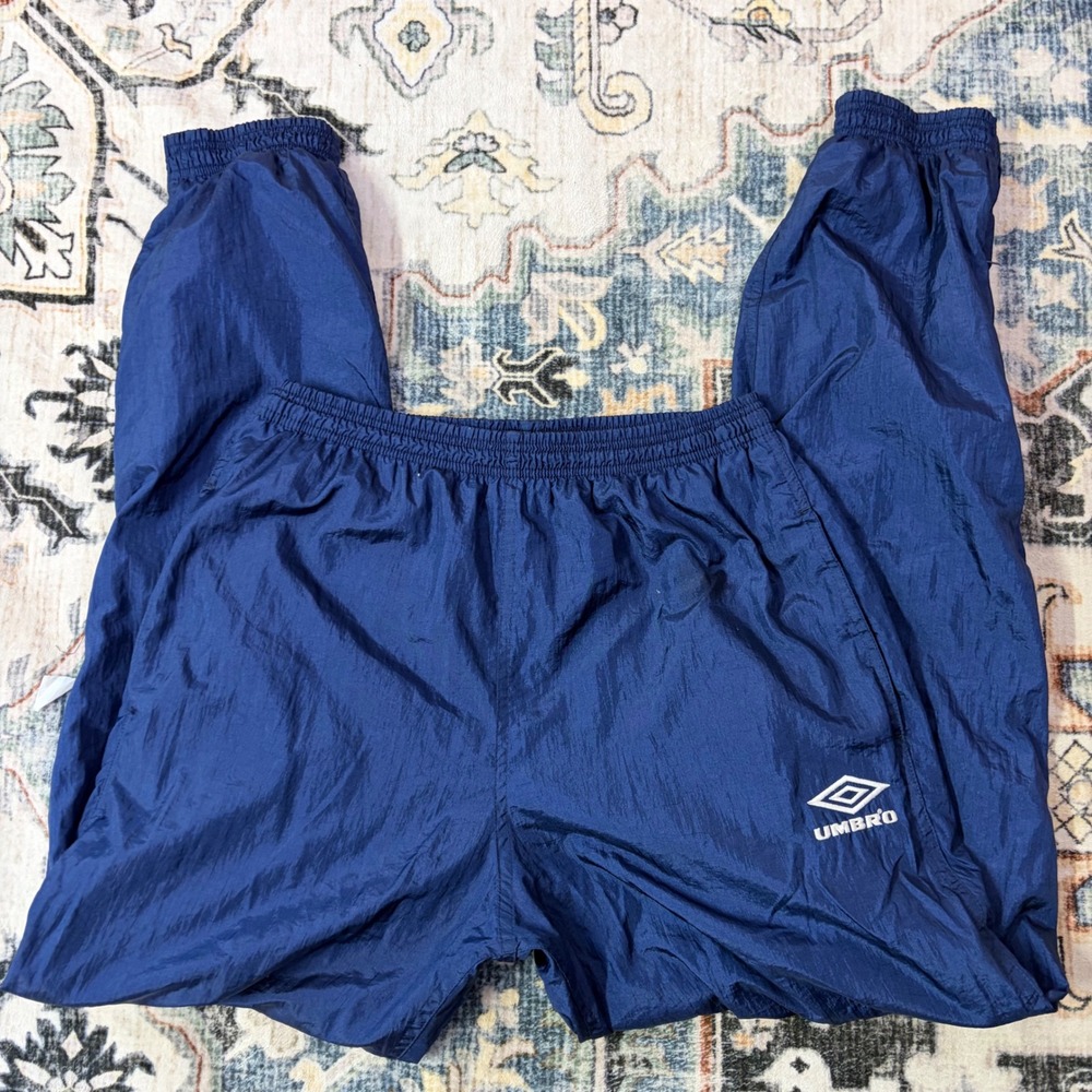 Vintage Umbro‎ Track Pants Mens Small Navy Blue Nylon Windbreaker Gorpcore